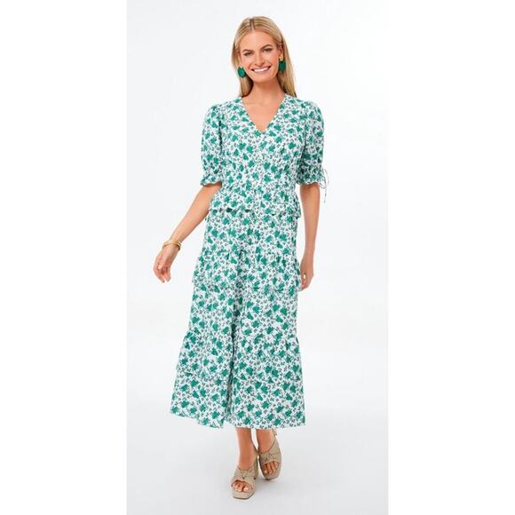 Tuckernuck Hyacinth House Green Floral Irenea Midi Dress Puff Sleeve Button Down - Picture 2 of 9